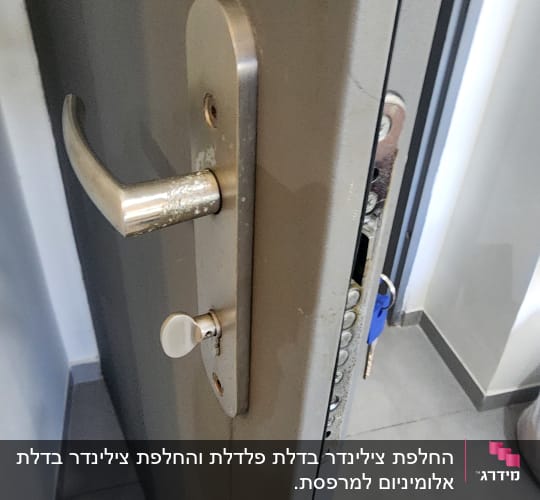 ידית דלת מתכת עם מנעול פתוח